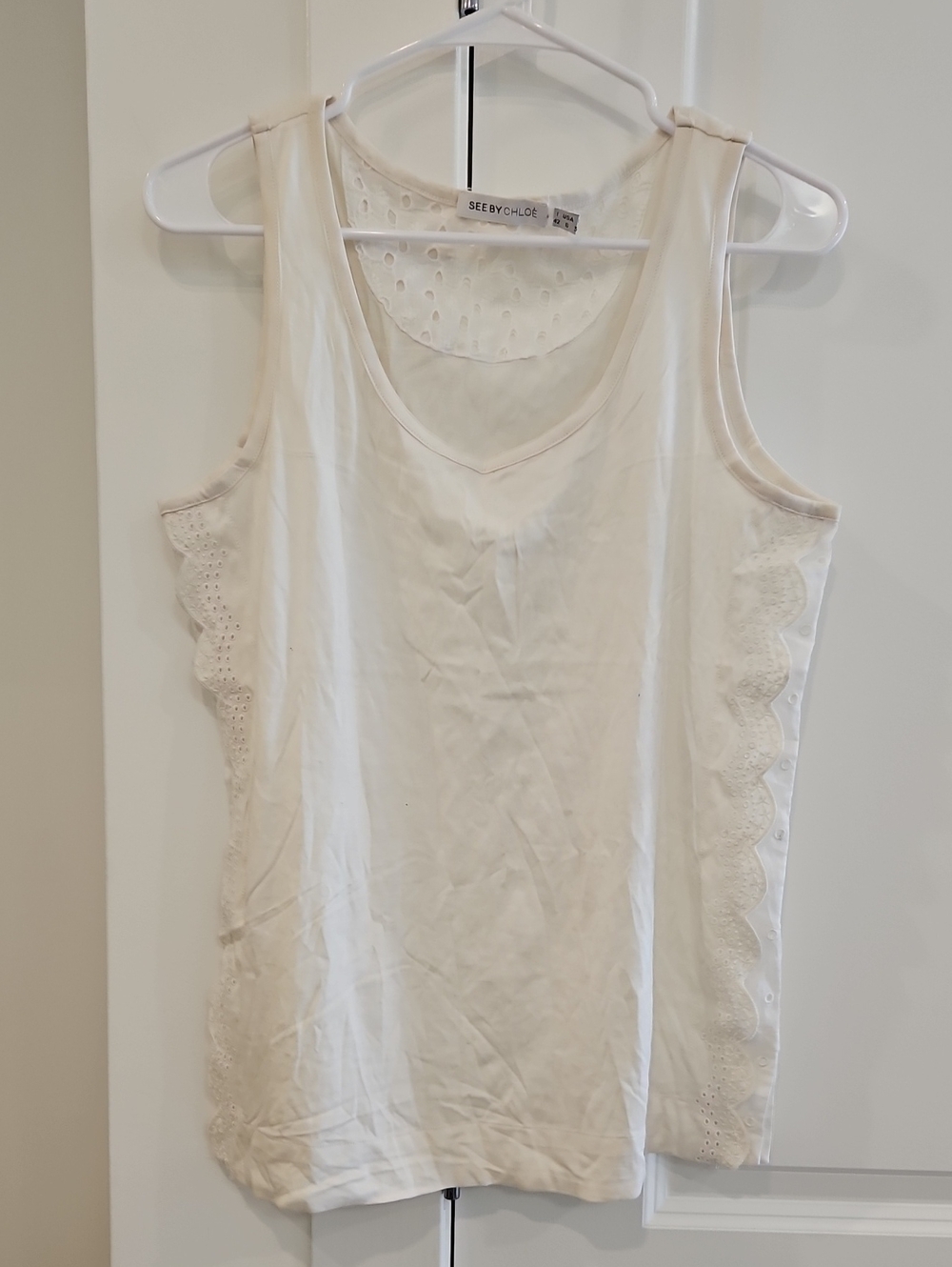 See By Chloe Cream Eyelet-Trim Sleeveless Tank
